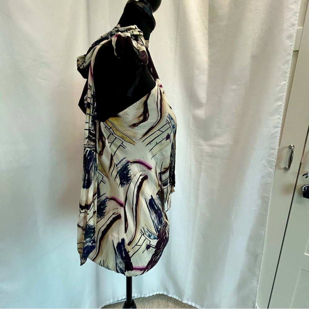 Zara limited edition abstract print asymmetrical one shoulder tie neck blouse M - Picture 5 of 14